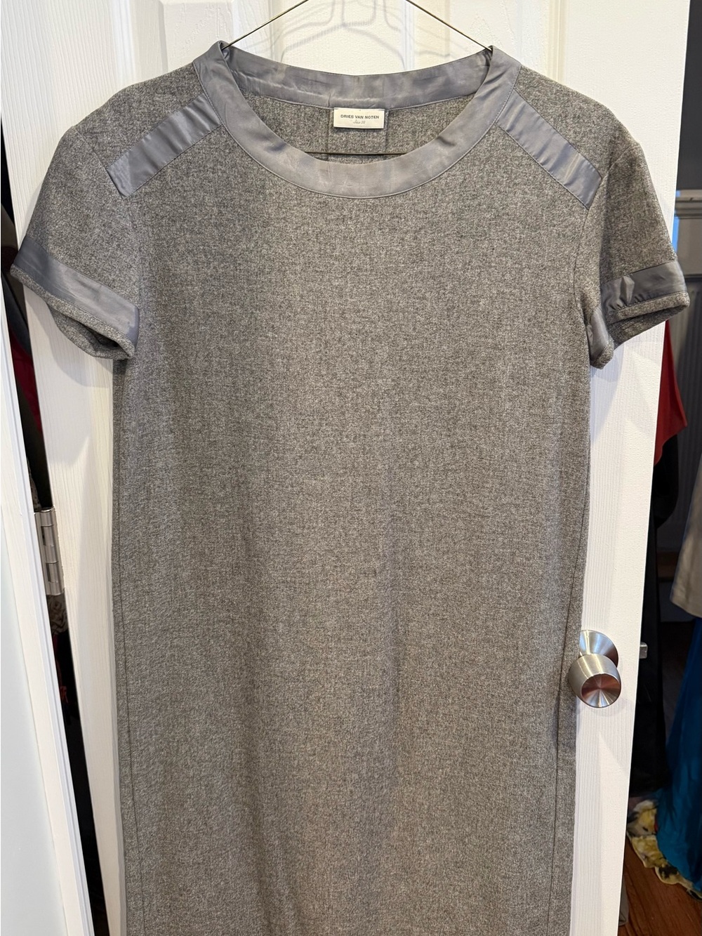 Dries Van Noten Gray Midi Dress with Satin Trim
